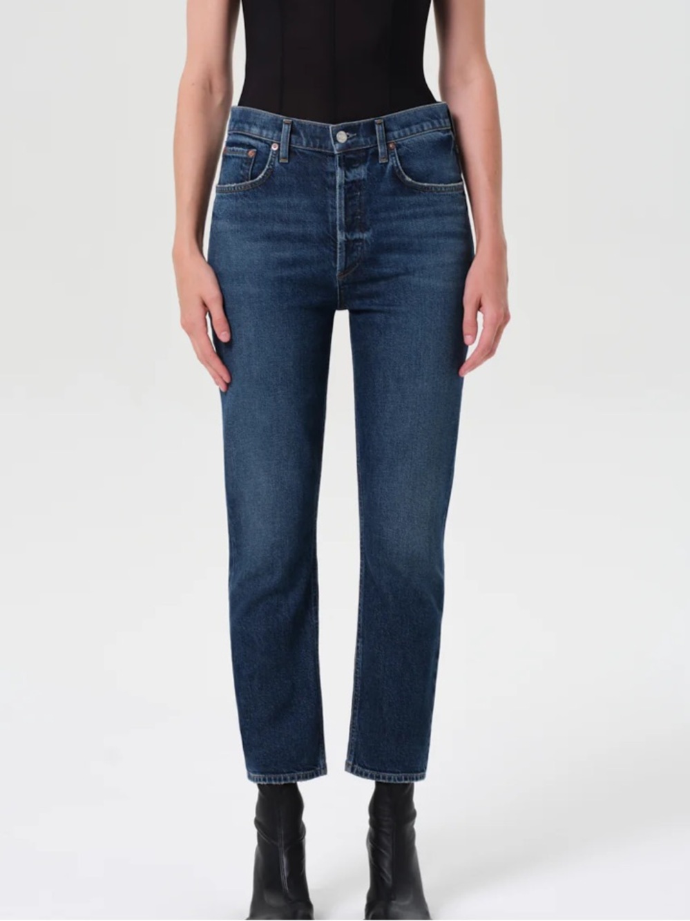 Agolde Riley Straight Crop Denim Jeans Dark Wash